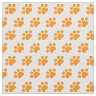 Orange Paw Print Pattern Fabric