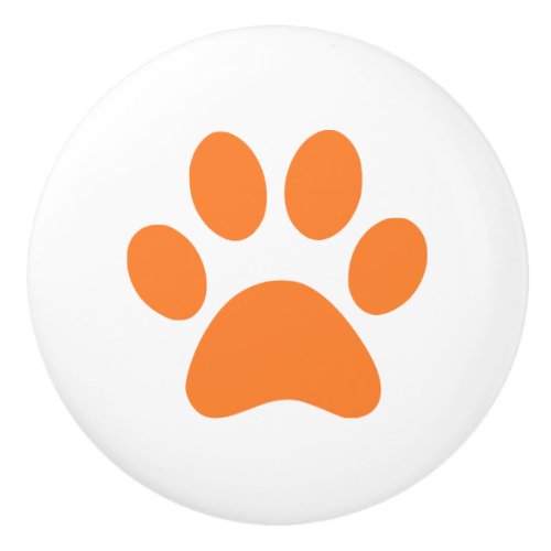 Orange Paw Print pawprint Ceramic Knob