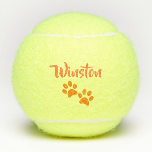 Orange Paw Print Personalized Pet or Dog Name Toy Tennis Balls