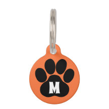 Orange Paw Print Pet Tag Initial Contact Info