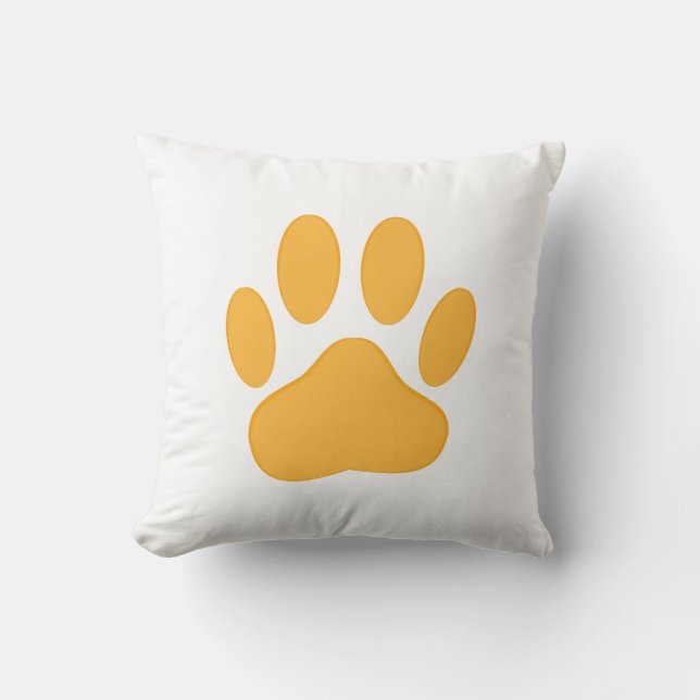Orange Pawprint Throw Pillow (Front)
