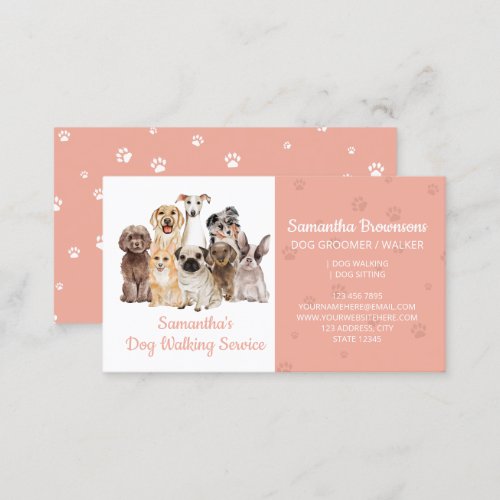 Orange Paws Watercolor Dogs Business Card