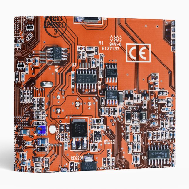 Orange PCB Circuit Board Design for IT Pros 3 Ring Binder (Front/Spine)