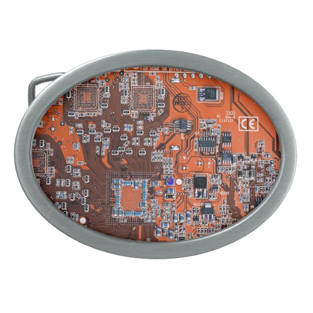 Orange PCB Circuit Board Design for IT Pros Belt Buckle (Front)