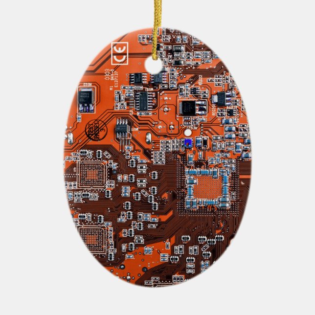 Orange PCB Circuit Board Design for IT Pros Ceramic Ornament (Front)