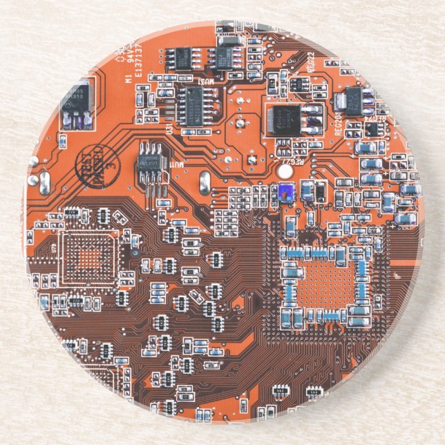 Orange PCB Circuit Board Design for IT Pros Coaster (Front)