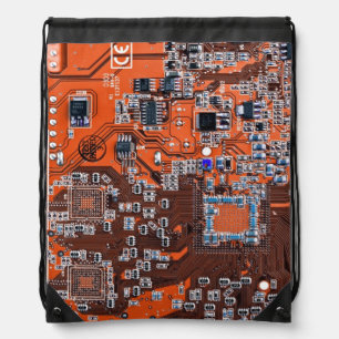Orange PCB Circuit Board Design for IT Pros Drawstring Bag