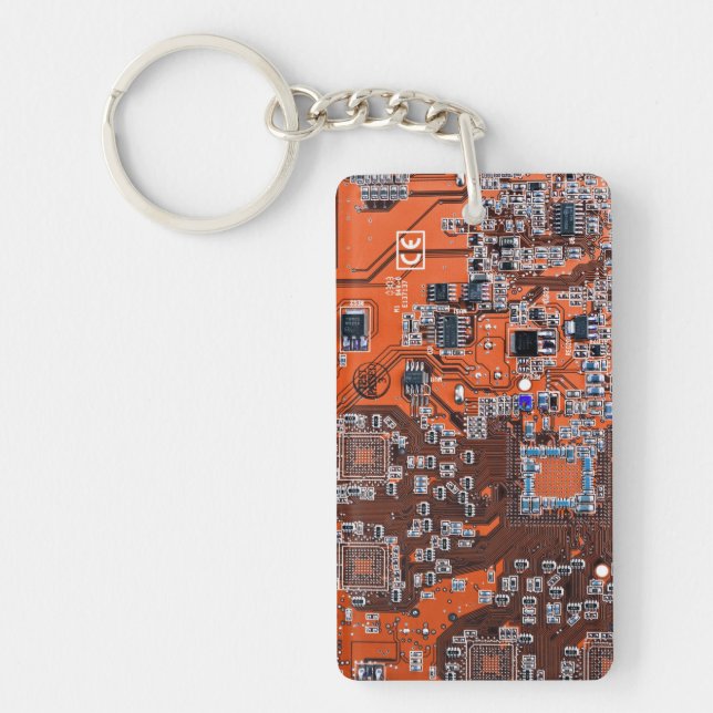 Orange PCB Circuit Board Design for IT Pros Keychain (Front)