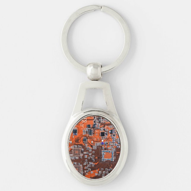 Orange PCB Circuit Board Design for IT Pros Keychain (Front)