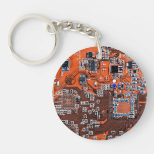 Orange PCB Circuit Board Design for IT Pros Keychain