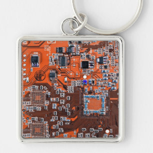 Orange PCB Circuit Board Design for IT Pros Keychain