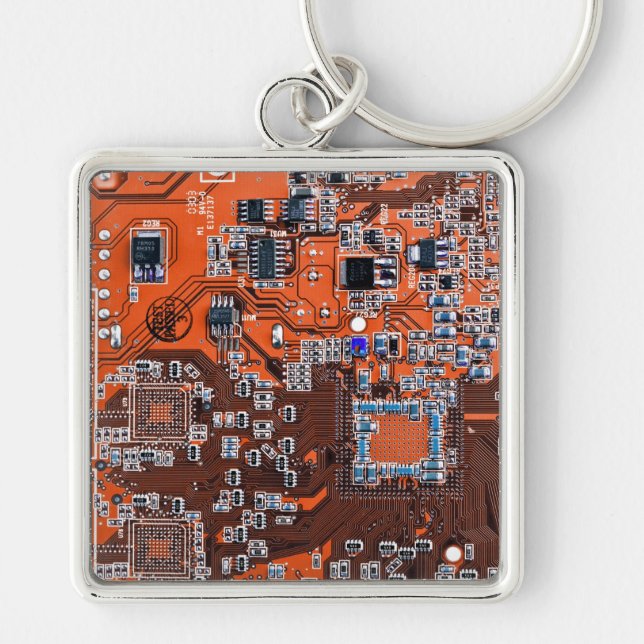 Orange PCB Circuit Board Design for IT Pros Keychain (Front)