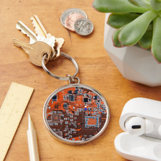 Orange PCB Circuit Board Design for IT Pros Keychain