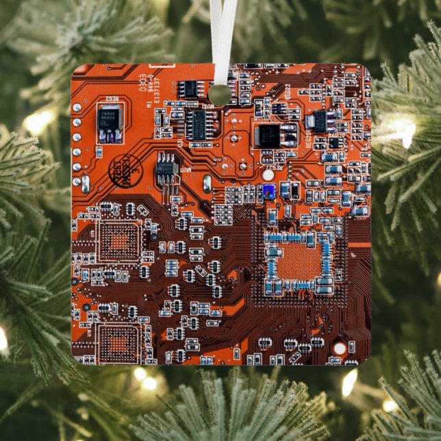 Orange PCB Circuit Board Design for IT Pros Metal Ornament (Insitu)