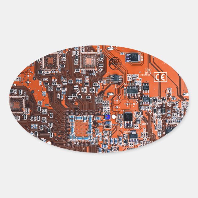 Orange PCB Circuit Board Design for IT Pros Oval Sticker (Front)