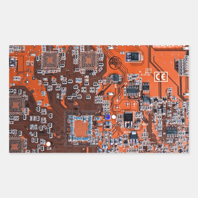 Orange PCB Circuit Board Design for IT Pros Rectangular Sticker (Front)