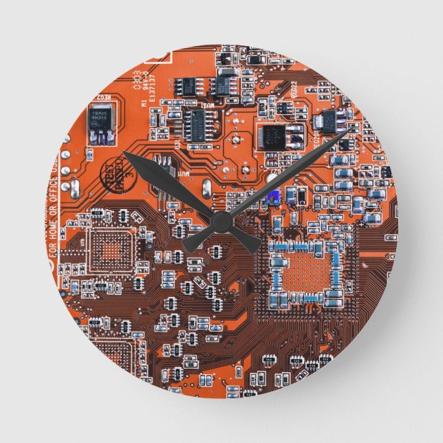 Orange PCB Circuit Board Design for IT Pros Round Clock (Front)