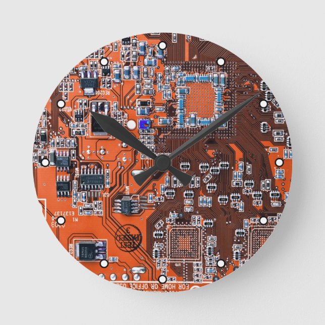 Orange PCB Circuit Board Design for IT Pros Round Clock (Front)