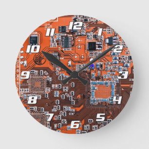 Orange PCB Circuit Board Design for IT Pros Round Clock