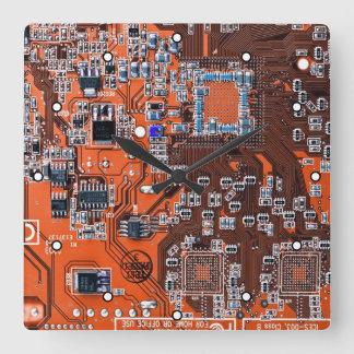 Orange PCB Circuit Board Design for IT Pros Square Wall Clock