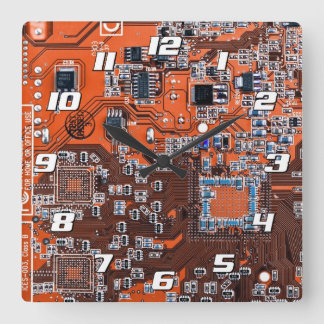 Orange PCB Circuit Board Design for IT Pros Square Wall Clock