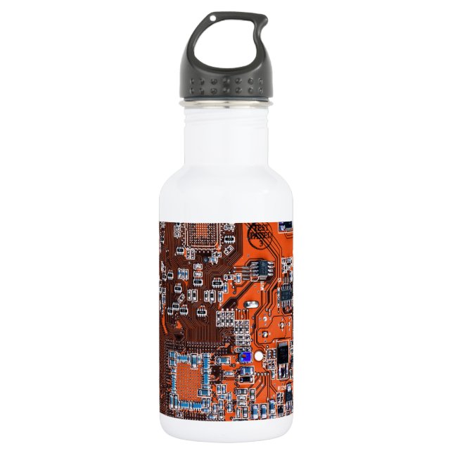 Orange PCB Circuit Board Design for IT Pros Stainless Steel Water Bottle (Front)