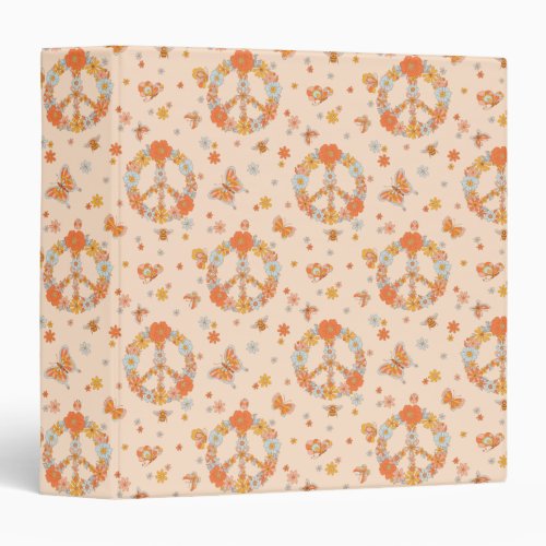 Orange Peace Floral Pattern 3 Ring Binder