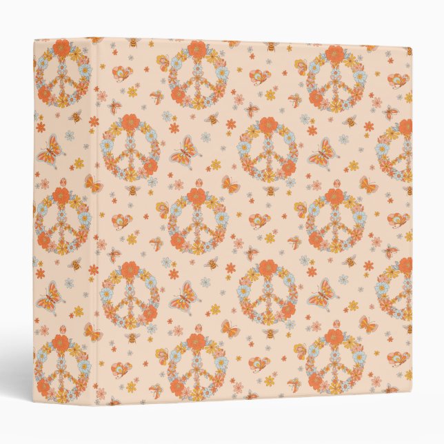 Orange Peace Floral Pattern 3 Ring Binder (Front/Spine)