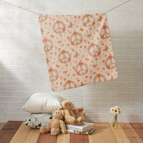 Orange Peace Floral Pattern Baby Blanket