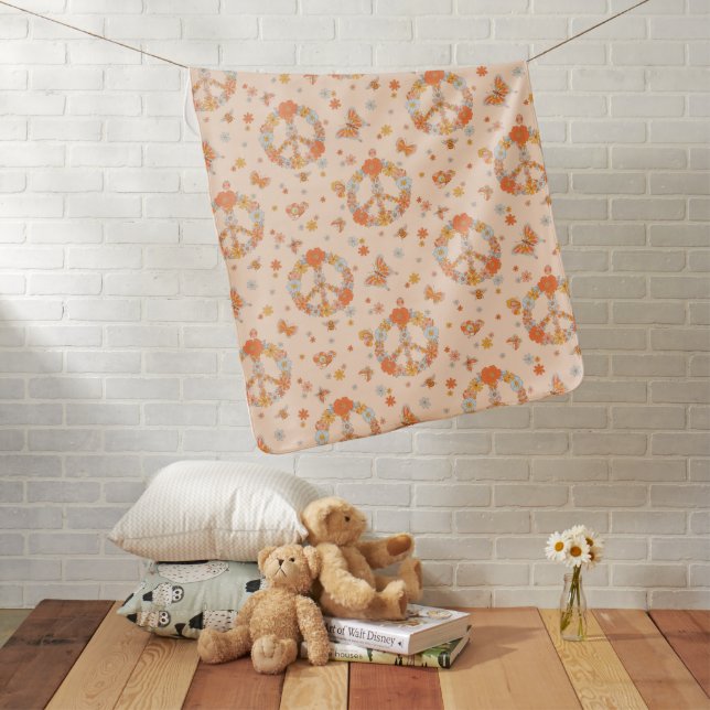 Orange Peace Floral Pattern Baby Blanket (In Situ)
