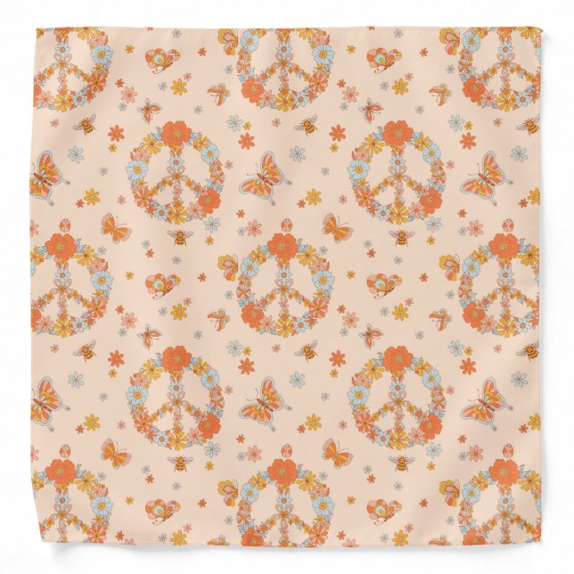Orange Peace Floral Pattern Bandana (Front)