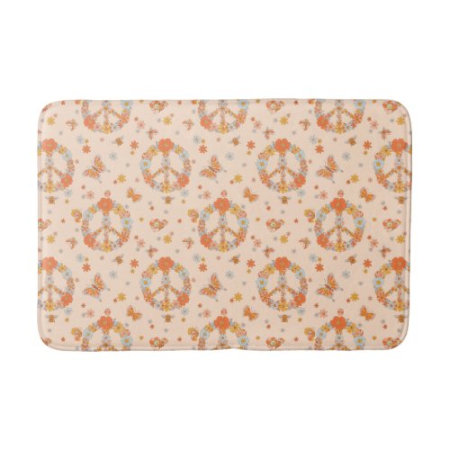 Orange Peace Floral Pattern Bath Mat