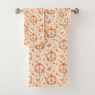 Orange Peace Floral Pattern Bath Towel Set