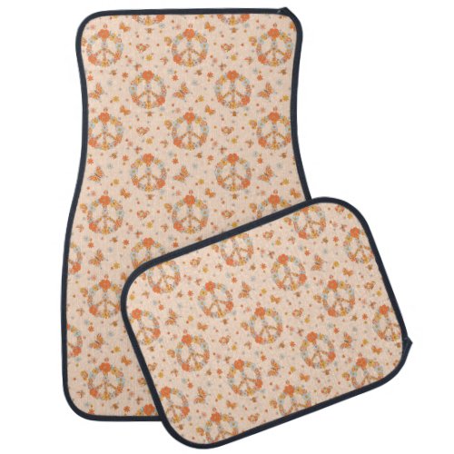 Orange Peace Floral Pattern Car Floor Mat