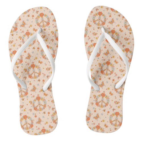 Orange Peace Floral Pattern Flip Flops