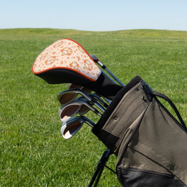 Orange Peace Floral Pattern Golf Head Cover (In Situ)
