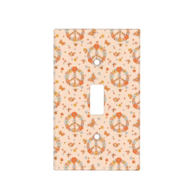 Orange Peace Floral Pattern Light Switch Cover (Front)