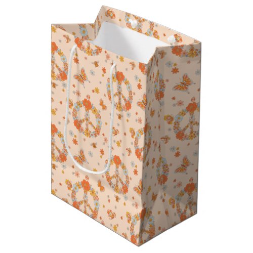 Orange Peace Floral Pattern Medium Gift Bag