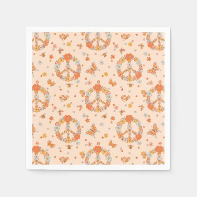 Orange Peace Floral Pattern Napkins (Front)