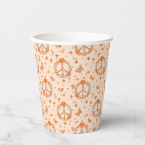 Orange Peace Floral Pattern Paper Cups