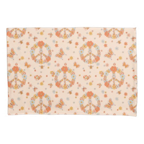 Orange Peace Floral Pattern Pillow Case