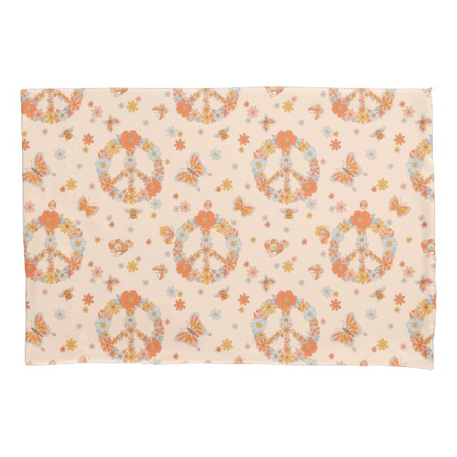 Orange Peace Floral Pattern Pillow Case (Front)