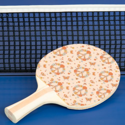 Orange Peace Floral Pattern Ping Pong Paddle