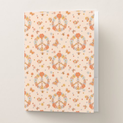 Orange Peace Floral Pattern Pocket Folder