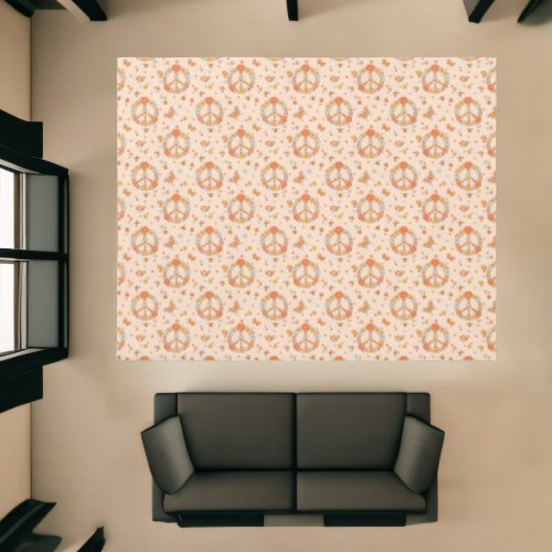 Orange Peace Floral Pattern Rug