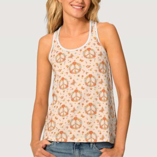 Orange Peace Floral Pattern Tank Top