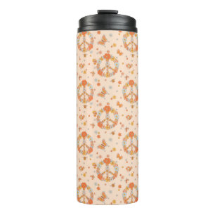 Orange Peace Floral Pattern Thermal Tumbler