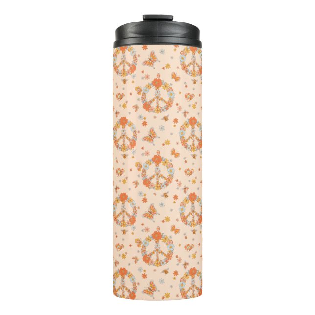 Orange Peace Floral Pattern Thermal Tumbler (Front)