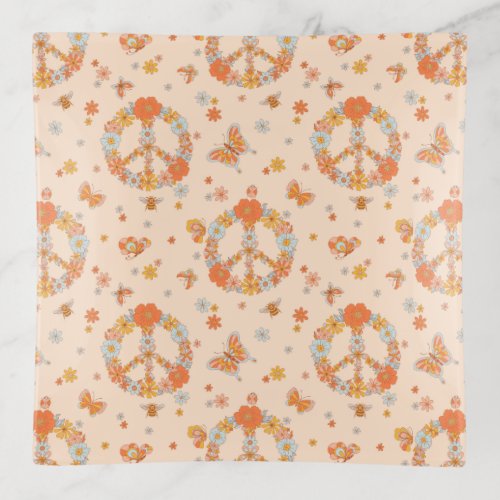 Orange Peace Floral Pattern Trinket Tray