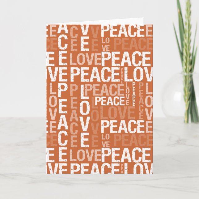 Orange Peace Love Typography Holiday Card (Front)